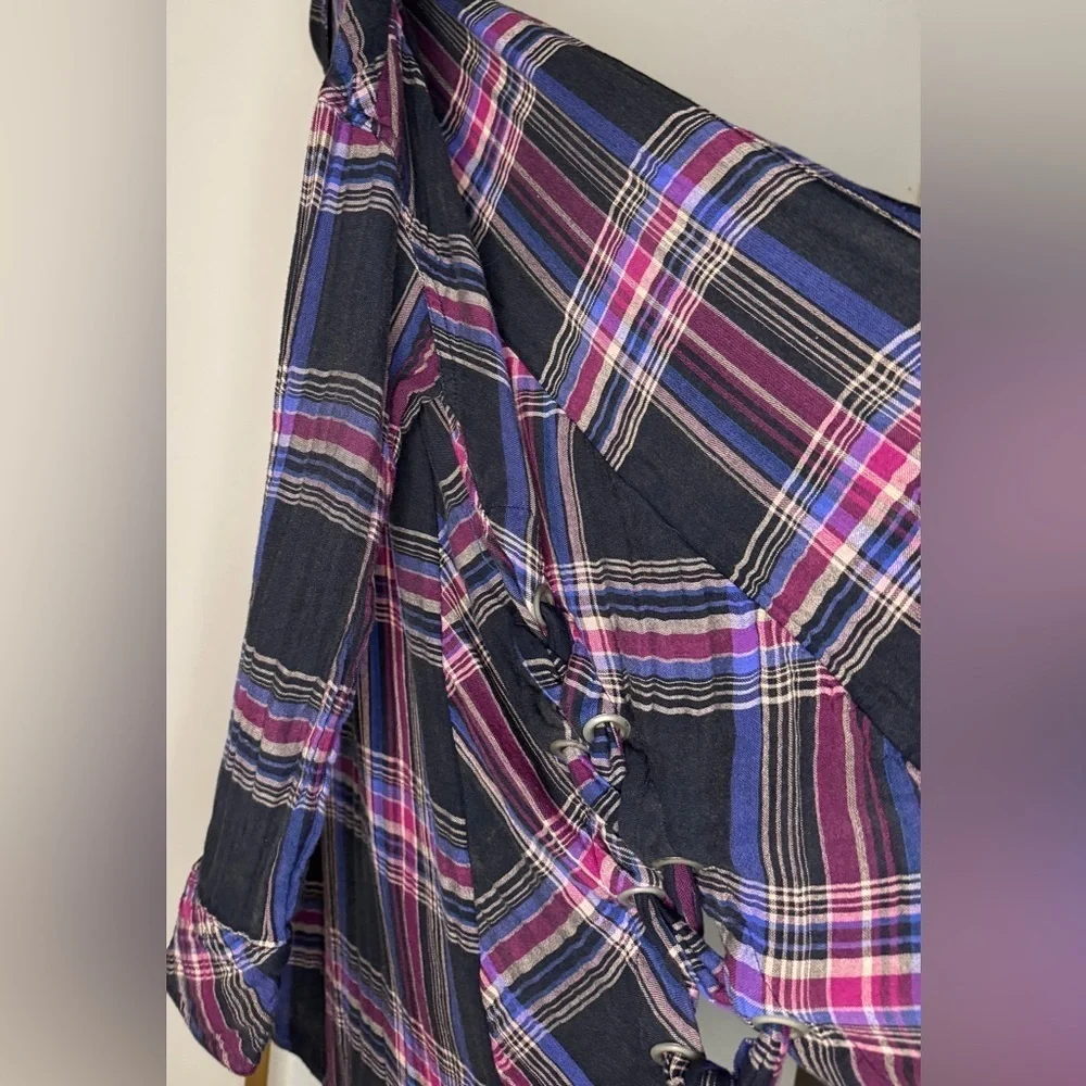 Free People Multicolor Plaid Oversized Shirt Mini Dress